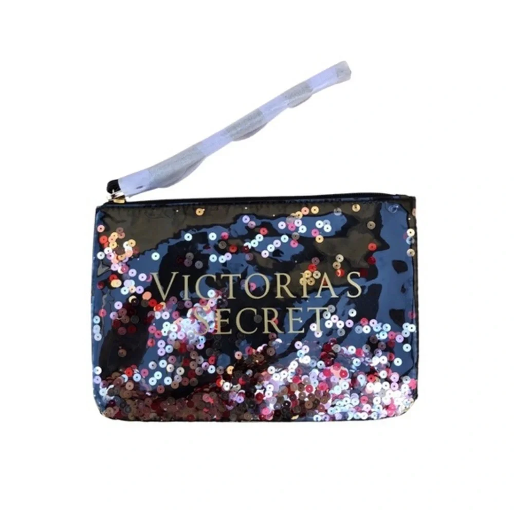 Victoria’s‎ Secret Loose Sequins Removable Strap Wristlet Clutch Makeup Bag